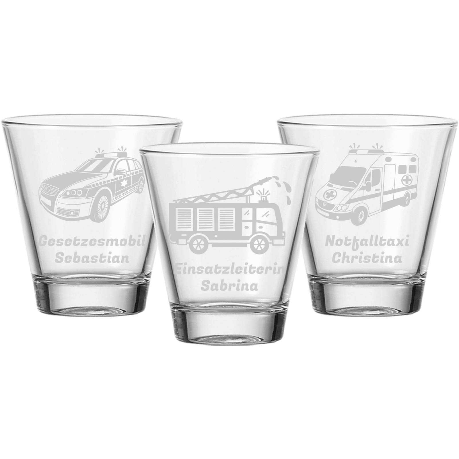 Gravur CIAO Trinkglas 215 ml Blaulicht-Motive 3er Set