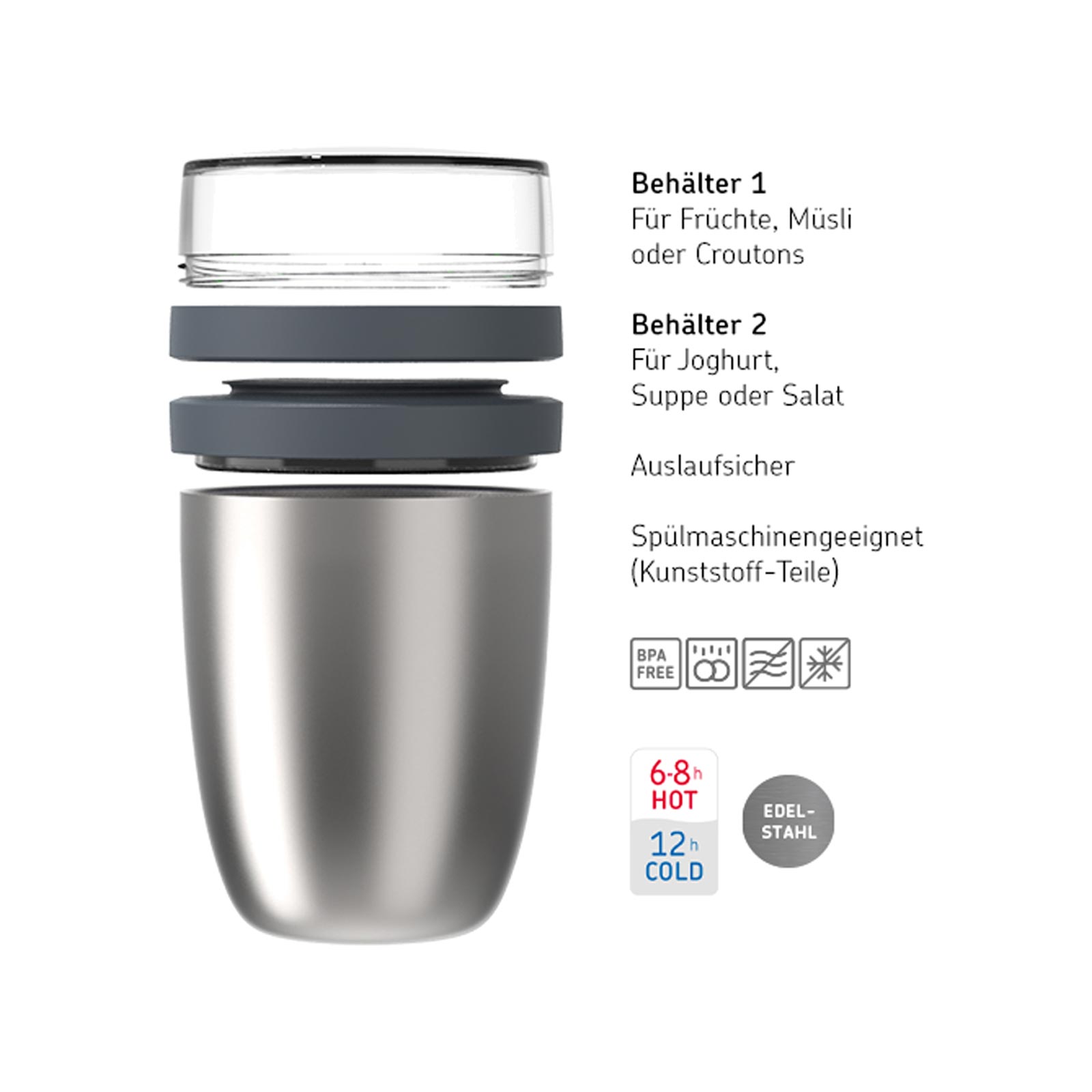 Mepal ELLIPSE Thermo-Lunchpot + Faltbarer Löffel Titanium - A 