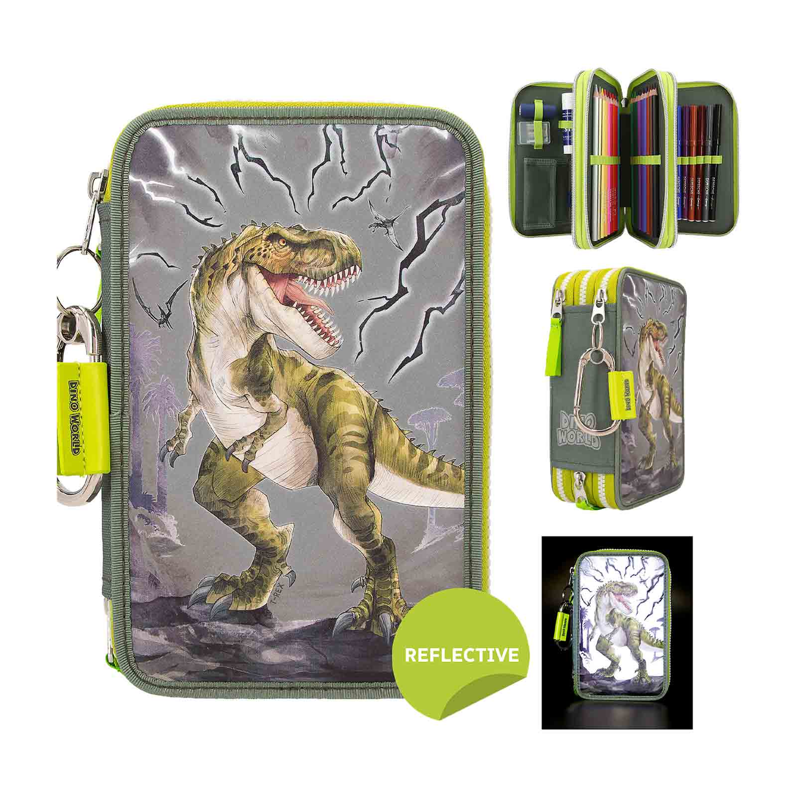 Dino World 3-Fach Federtasche Reflector inkl. Stifte