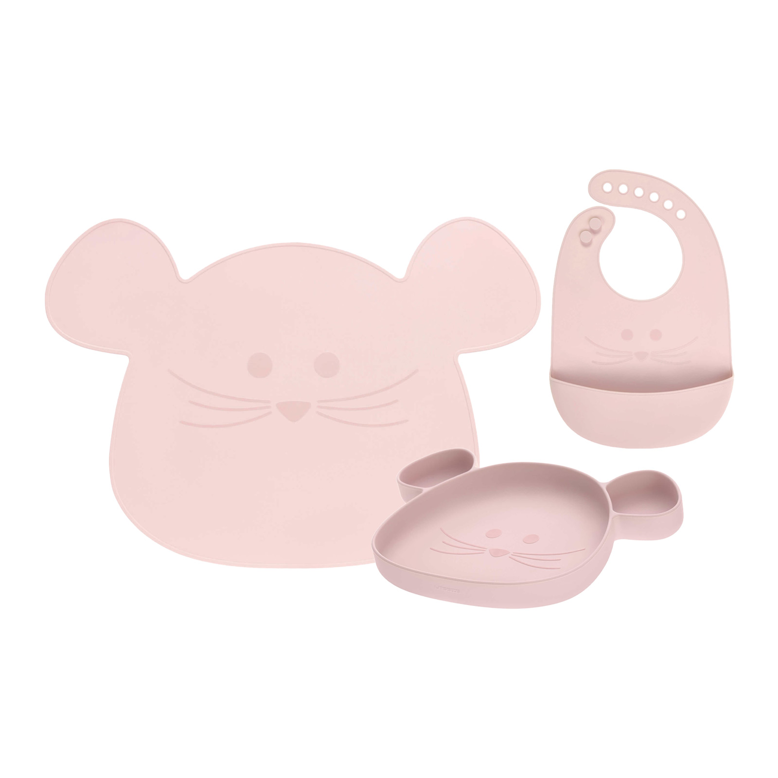 Lässig Silikon Geschirrset mit Lätzchen Little Chums Maus rosa - A 