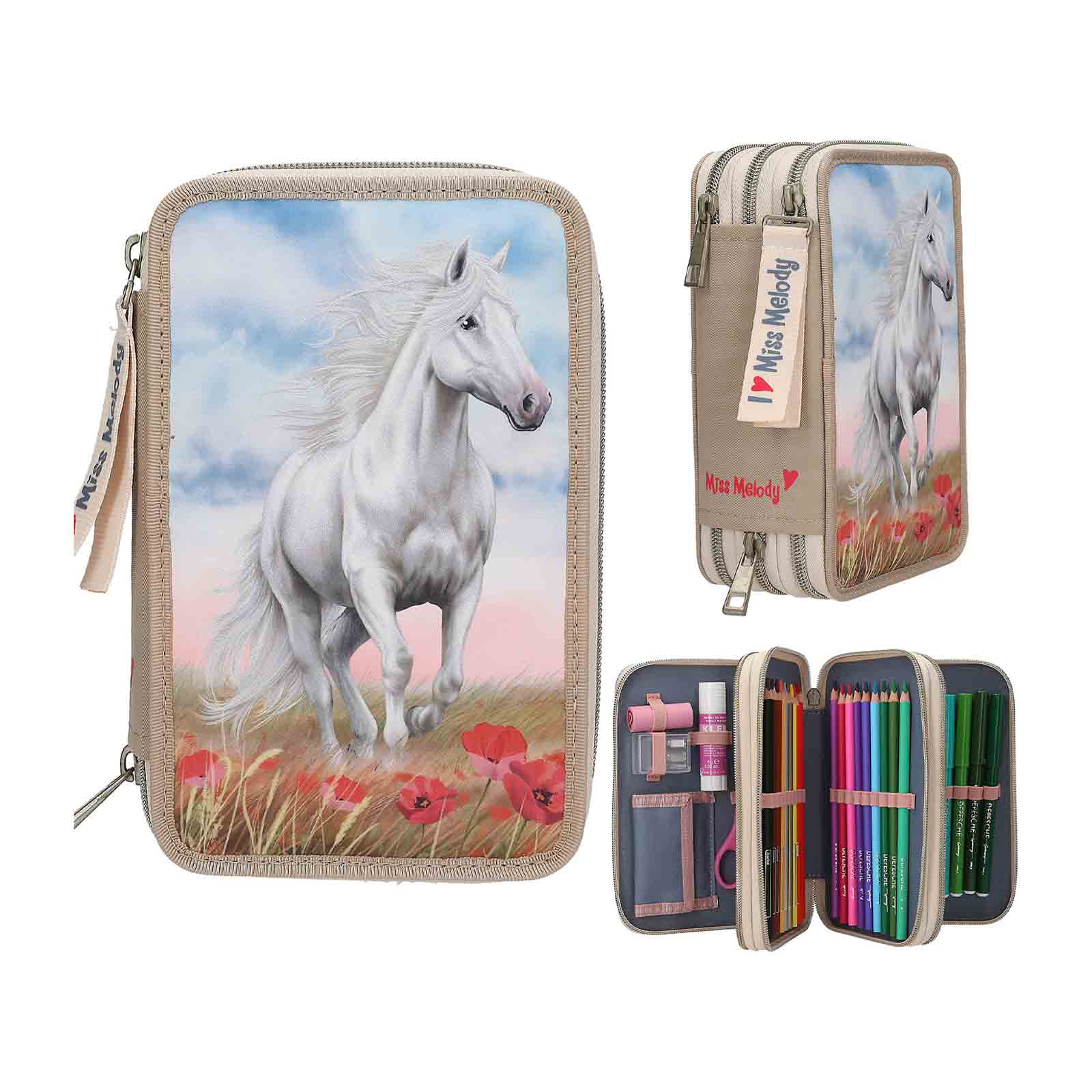 Miss Melody 3-Fach Federtasche POPPY SAND inkl. Stifte