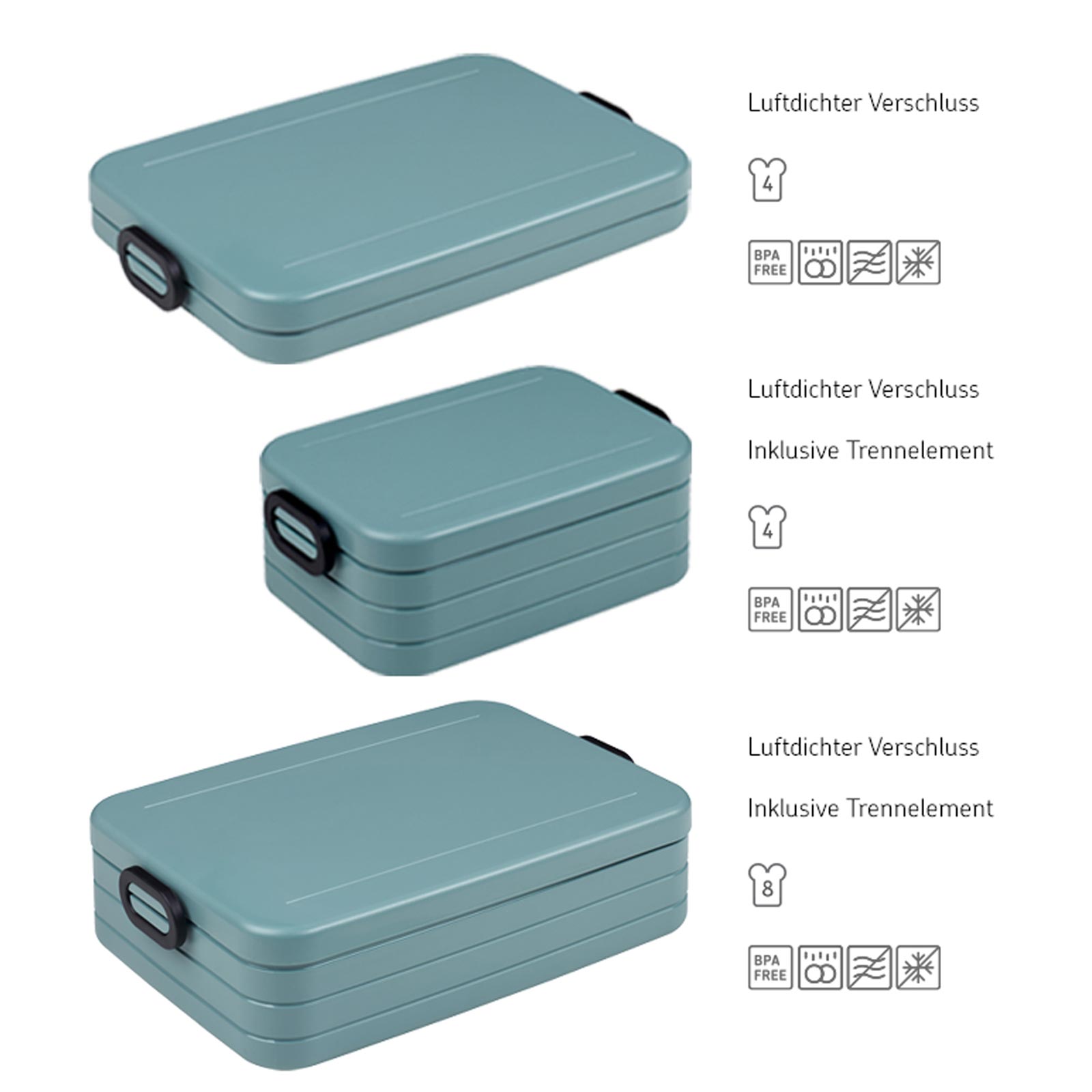 Mepal Lunchboxen Set TAB Large, Midi & Flat weiß - A 
