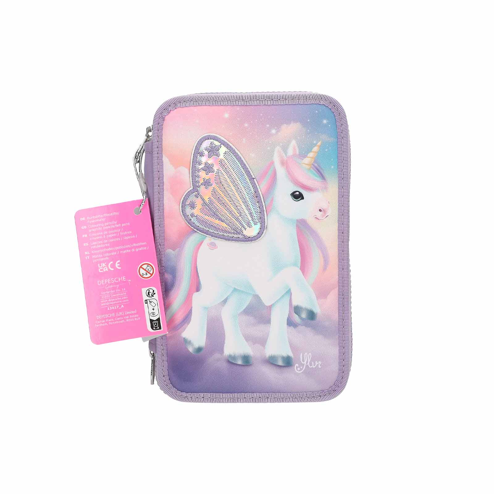 Ylvi 3-Fach Federtasche mit appliziertem Flügel inkl. Stifte