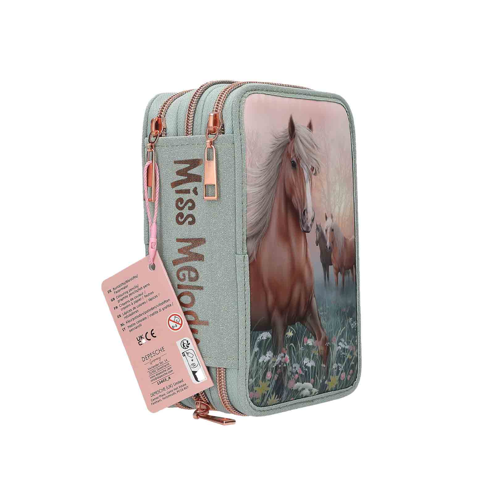 Miss Melody 3-Fach Federtasche ROMANTIC FIELDS inkl. Stifte