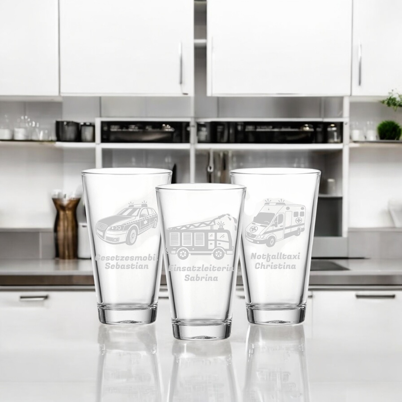 Gravur CIAO Trinkglas 300 ml Blaulicht-Motive 3er Set