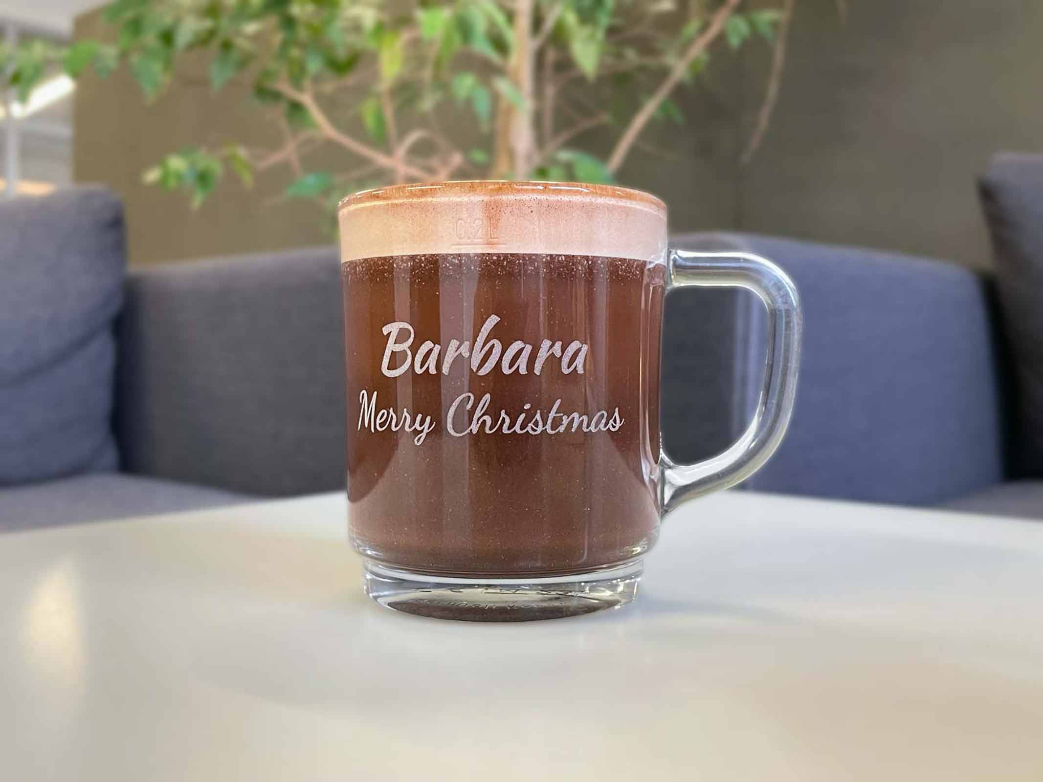 Glastasse mit Gravur - Name gerade 1 Stück
