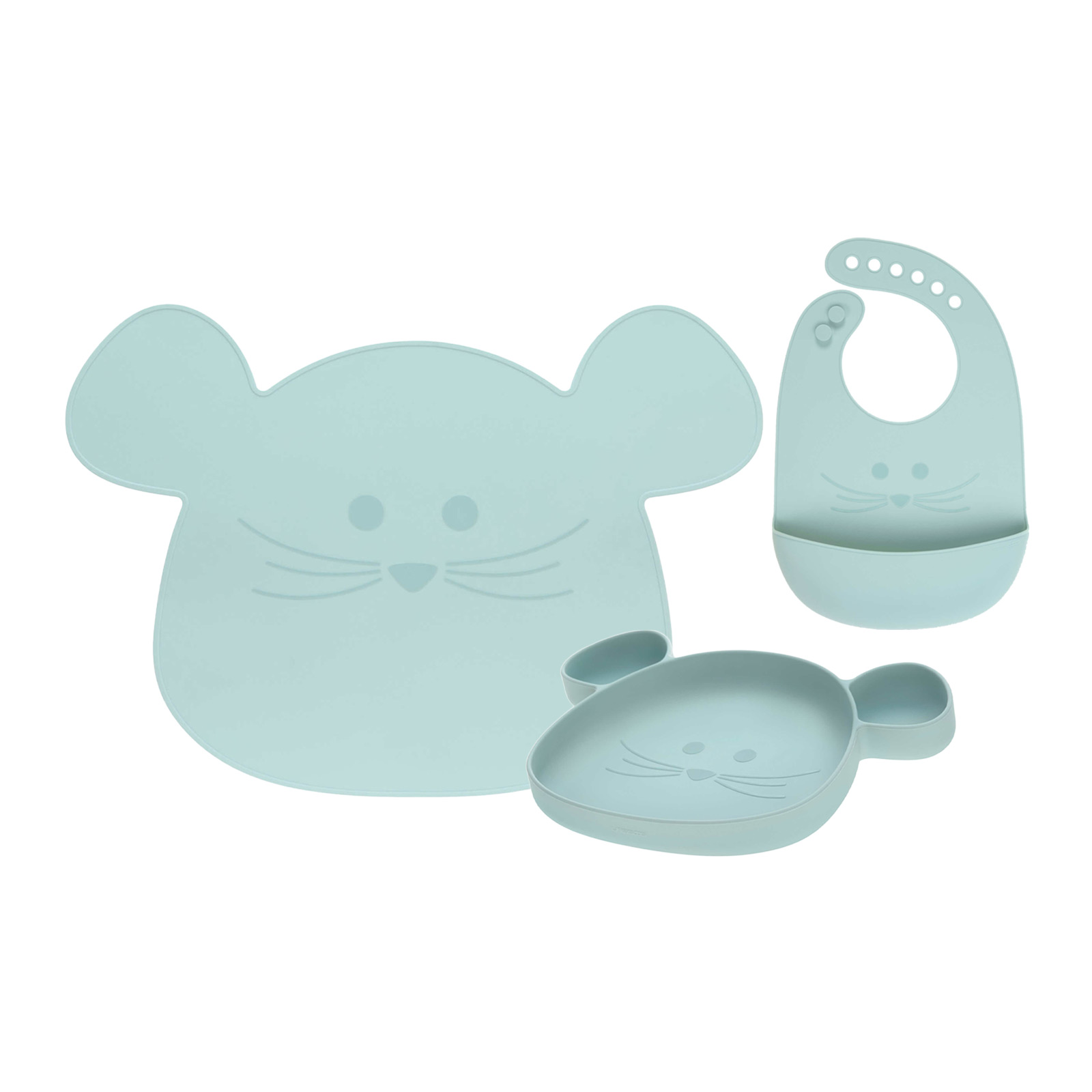 Lässig Silikon Geschirrset mit Lätzchen Little Chums Maus blau - A 