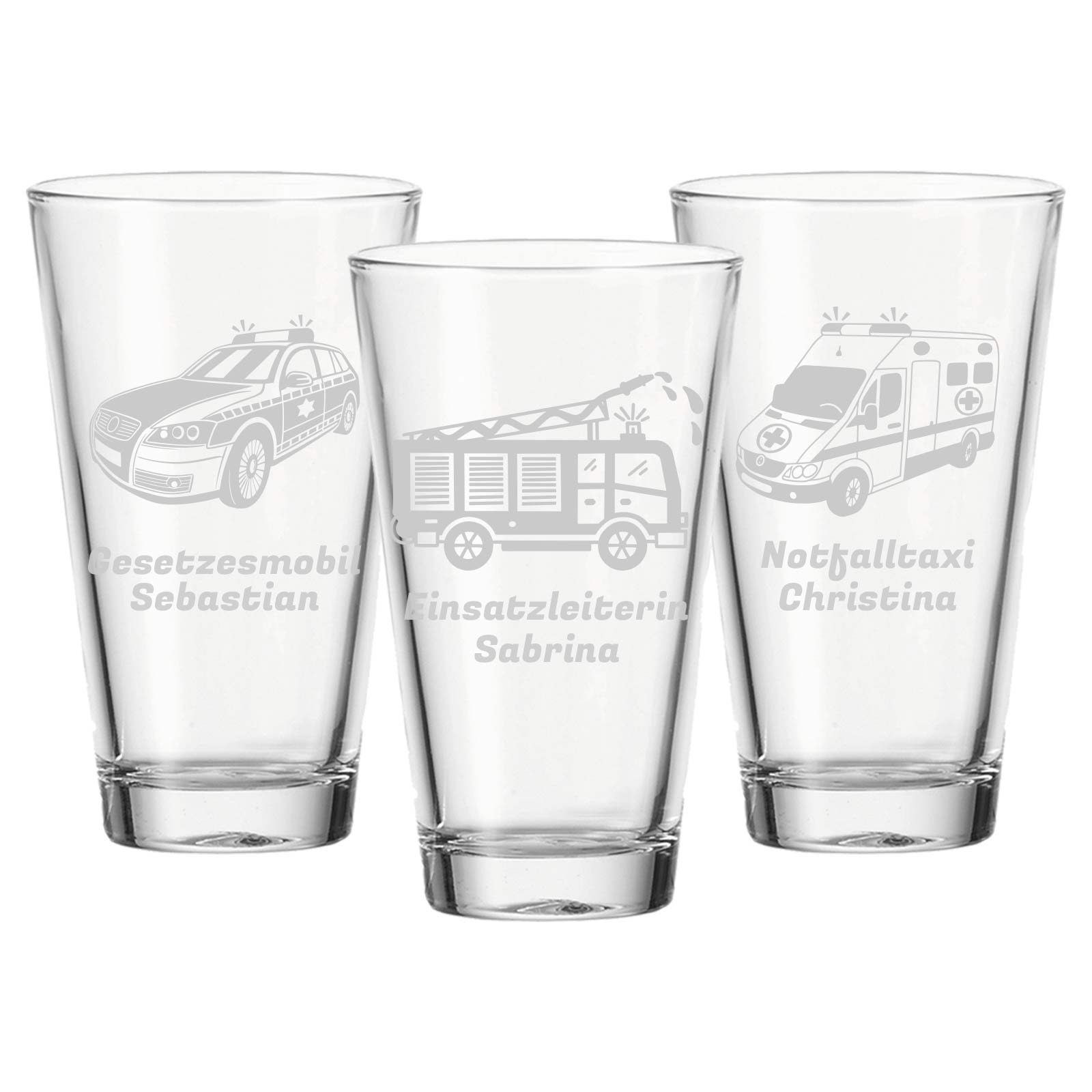 Gravur CIAO Trinkglas 300 ml Blaulicht-Motive 3er Set