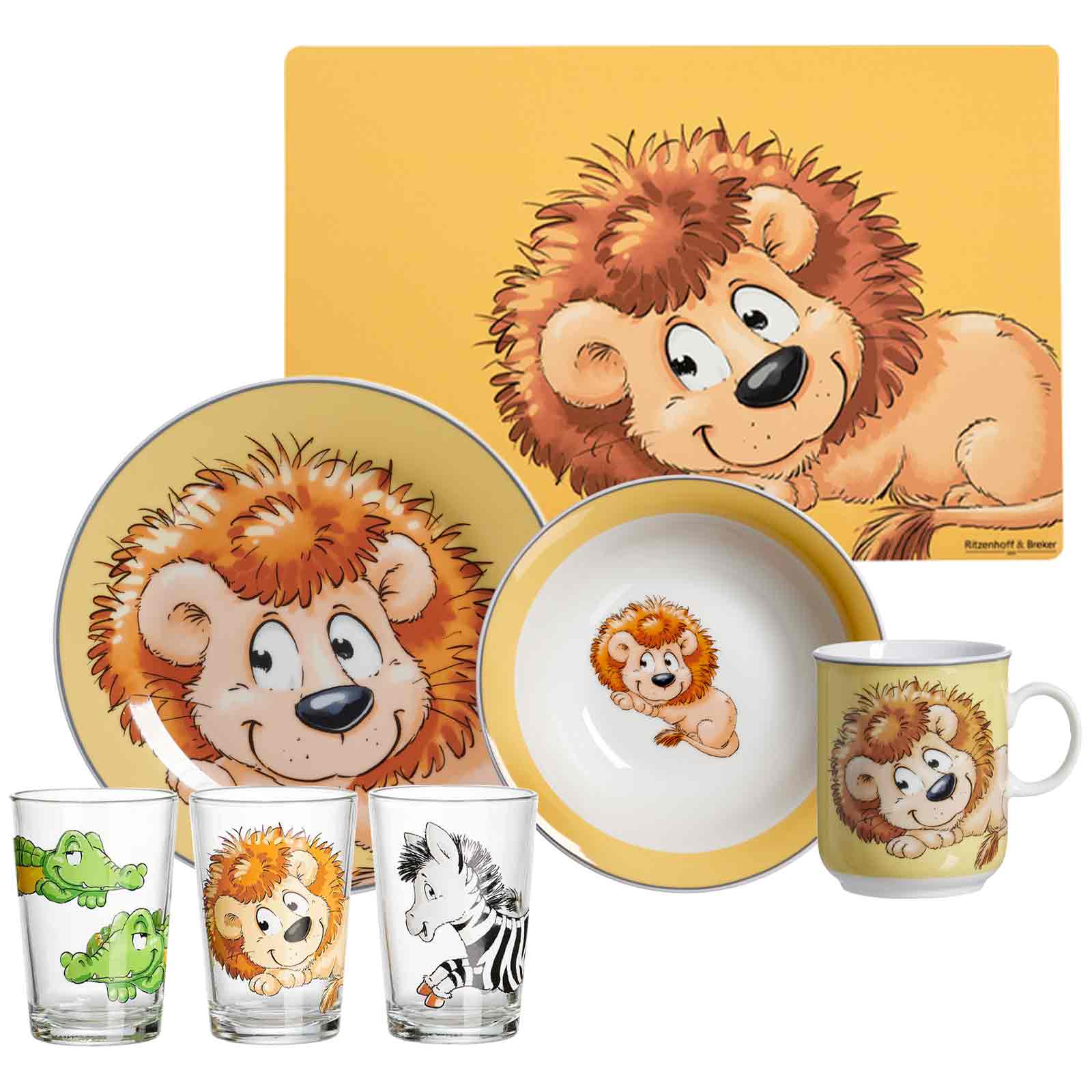 Ritzenhoff & Breker HAPPY ZOO Löwe Geschirr-Set mit Kinderbecher 7-teilig