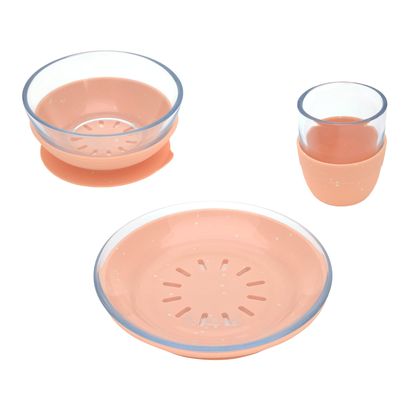 Lässig Kindergeschirr-Set Glas mit Silikonuntersatz 3-tlg. Orange - A 