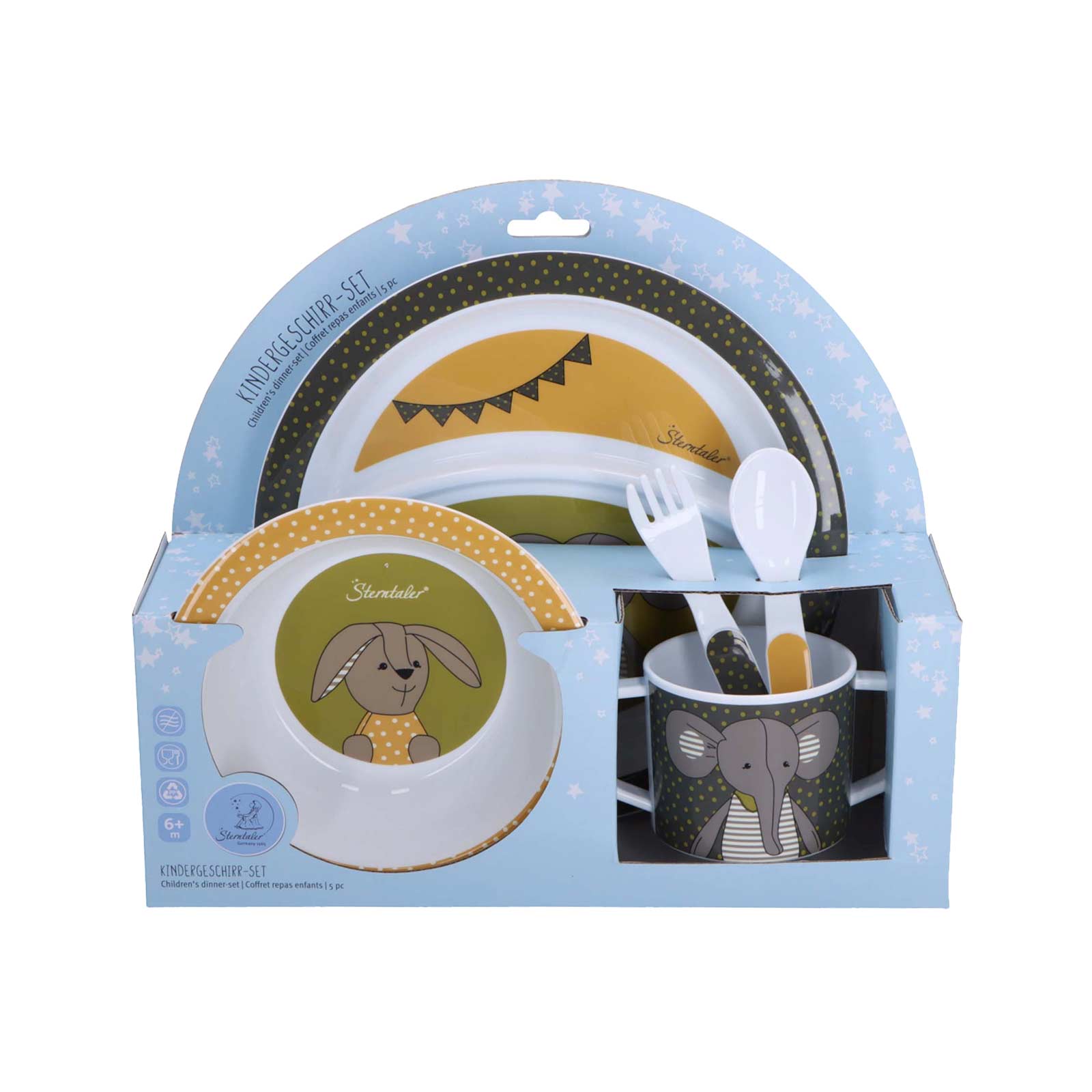 Sterntaler Kindergeschirr Set 5-teilig Elefant Eddy & Hase Happy - A 