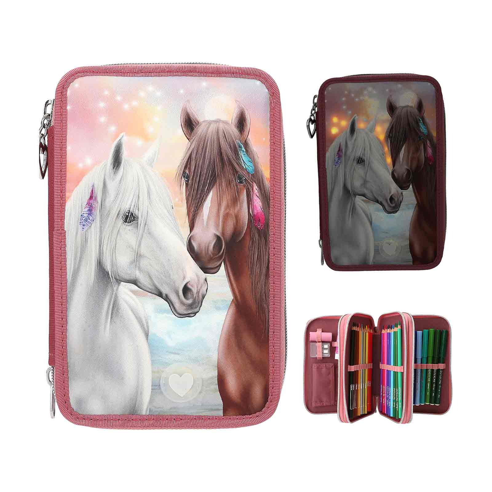 Miss Melody 3-Fach Federtasche LED Pferde inkl. Stifte
