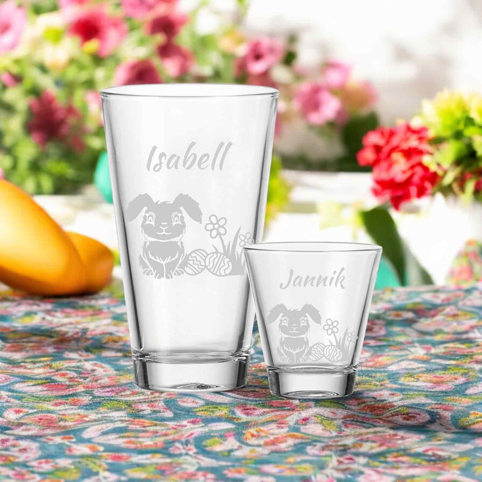 Trinkgläser 300 ml mit personalisierter Gravur 3er Set - Osterhase